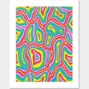 Abstract Retro Liquid Marble Swirl, Red Pink Blue Green Yellow Posters and Art